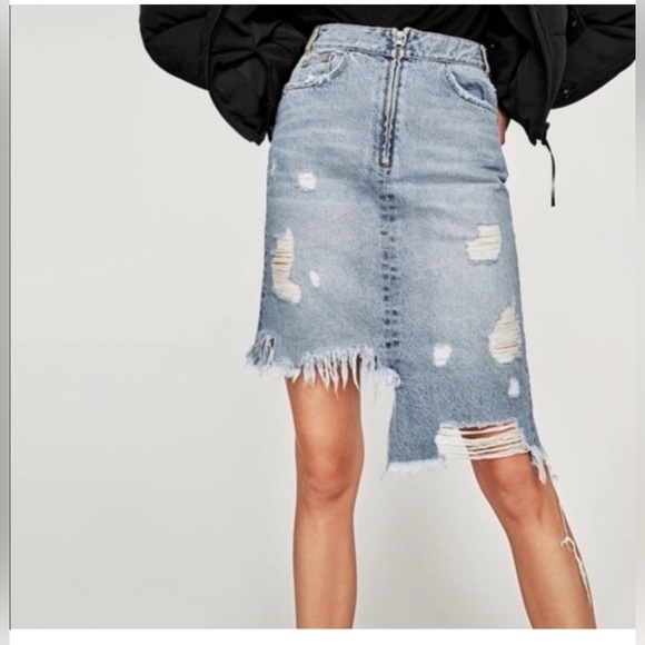 Zara Dresses & Skirts - Zara Asymmetrical Distressed Denim Skirt size S